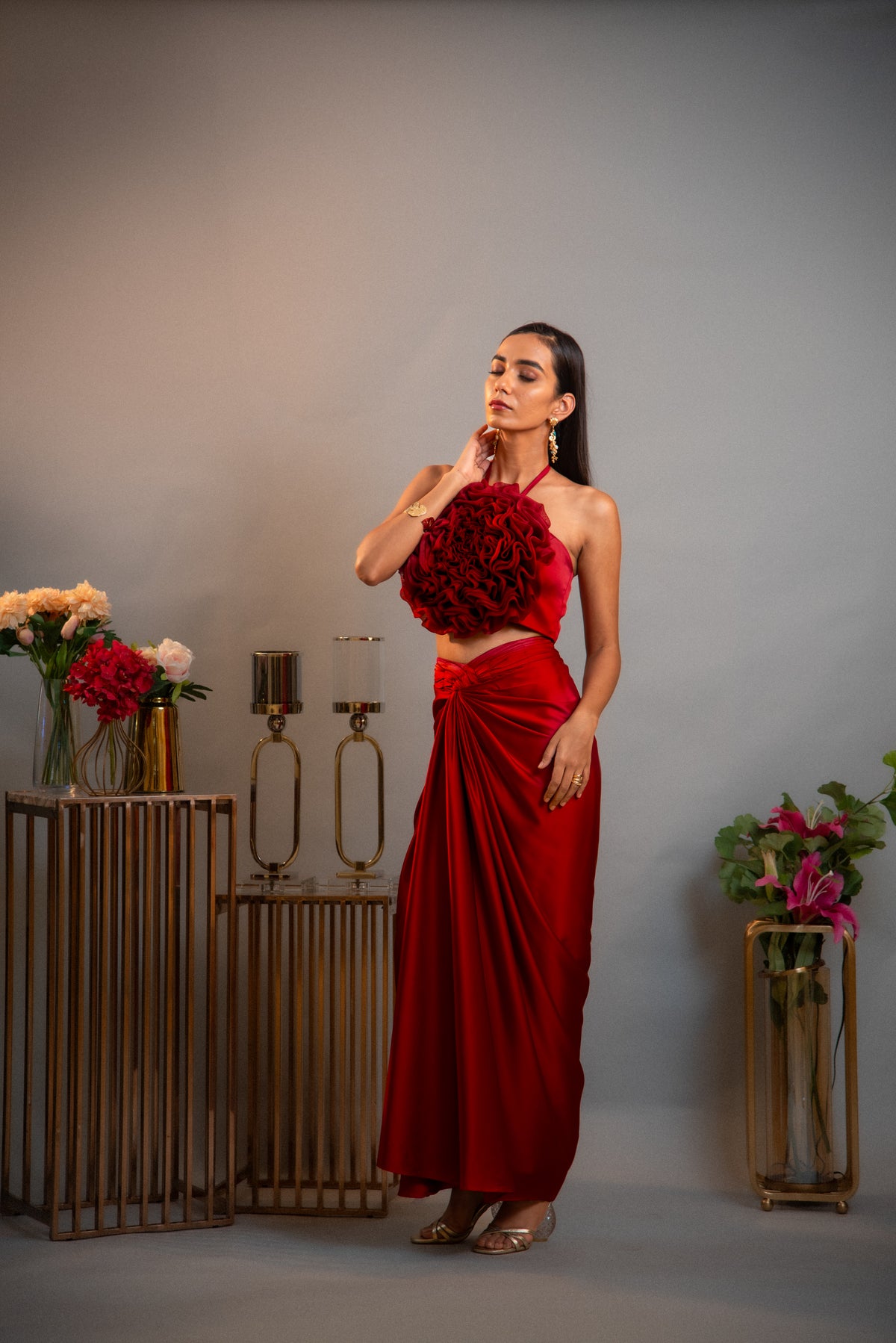 Roseate Twisted Draped Skirt Set