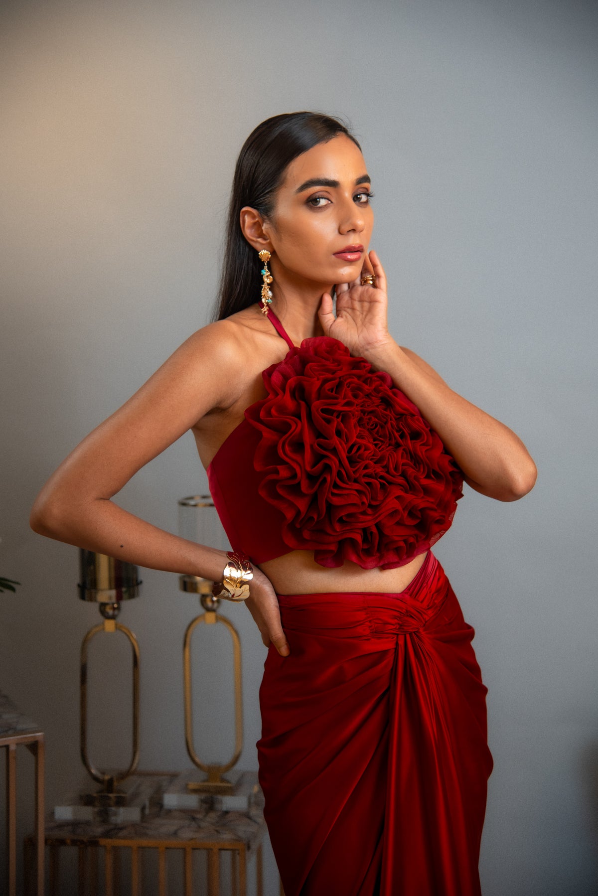 Roseate Twisted Draped Skirt Set