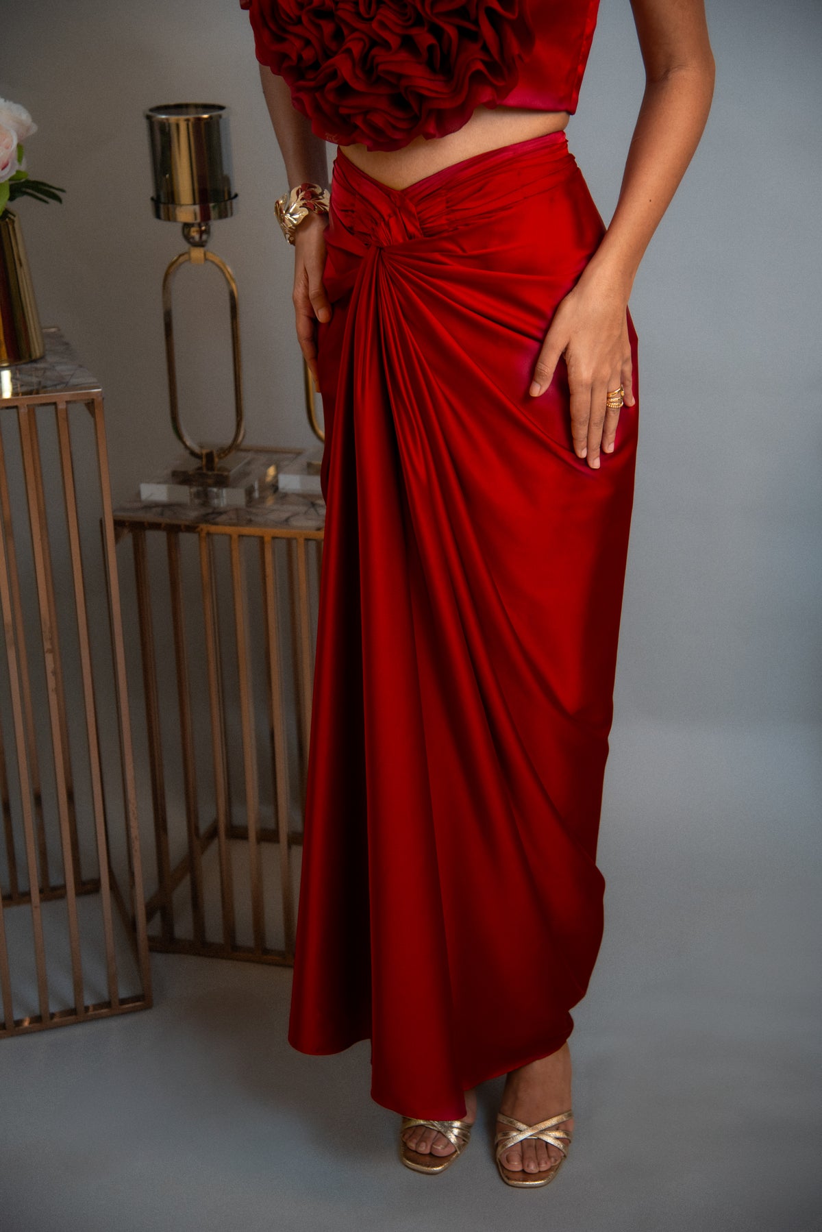 Roseate Twisted Draped Skirt Set