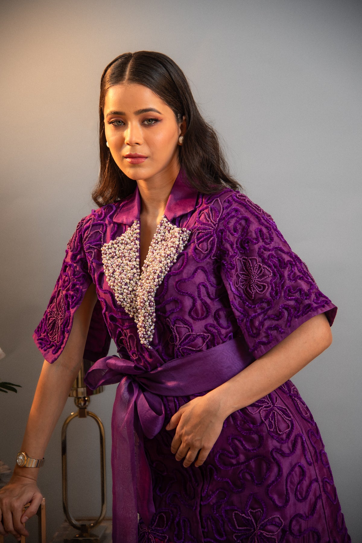 Doodle Embroidered Belted Trench Coat