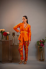 Tangerine Embroidered Blazer Co-ord Set