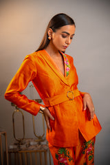 Tangerine Embroidered Blazer Co-ord Set