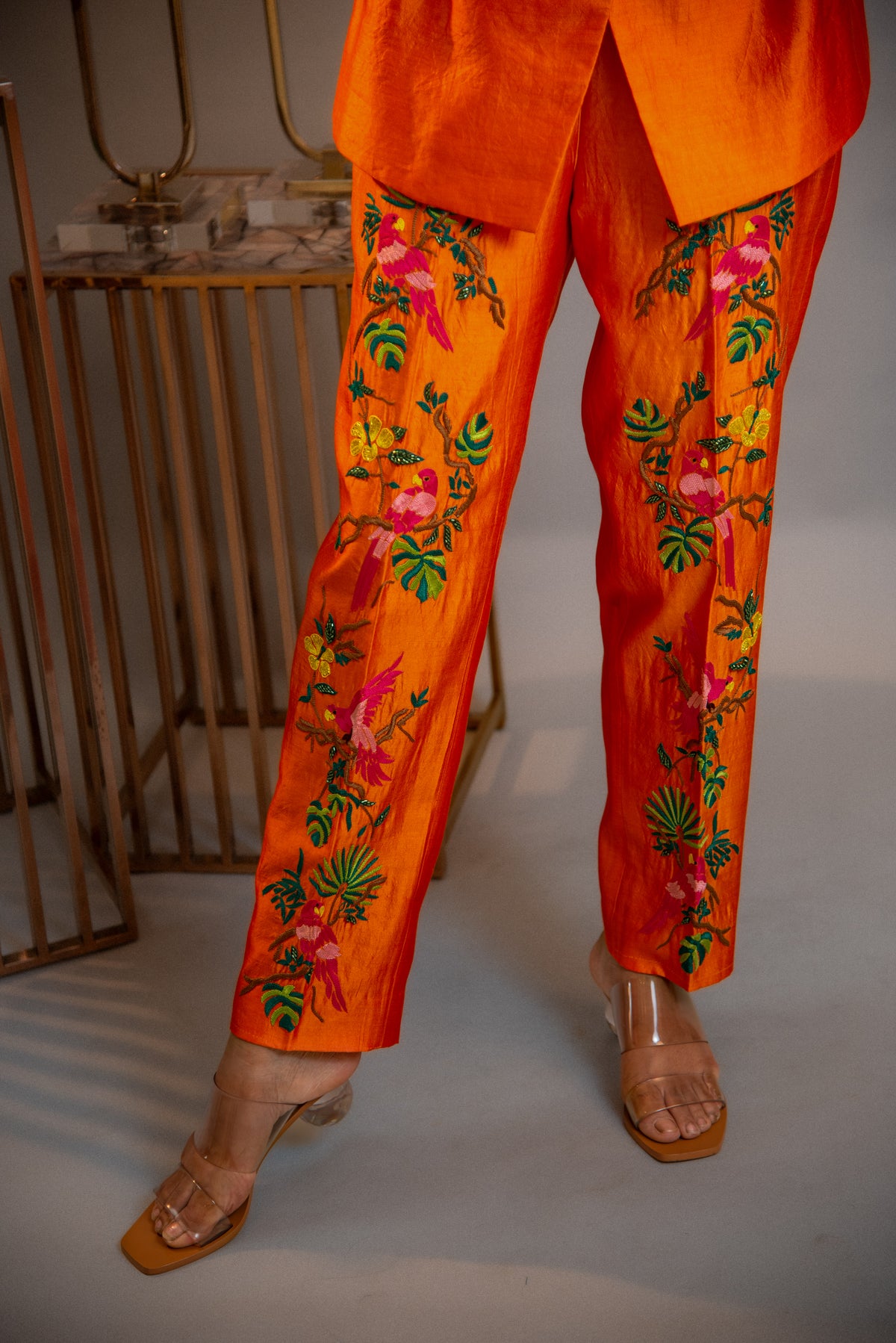 Tangerine Embroidered Blazer Co-ord Set