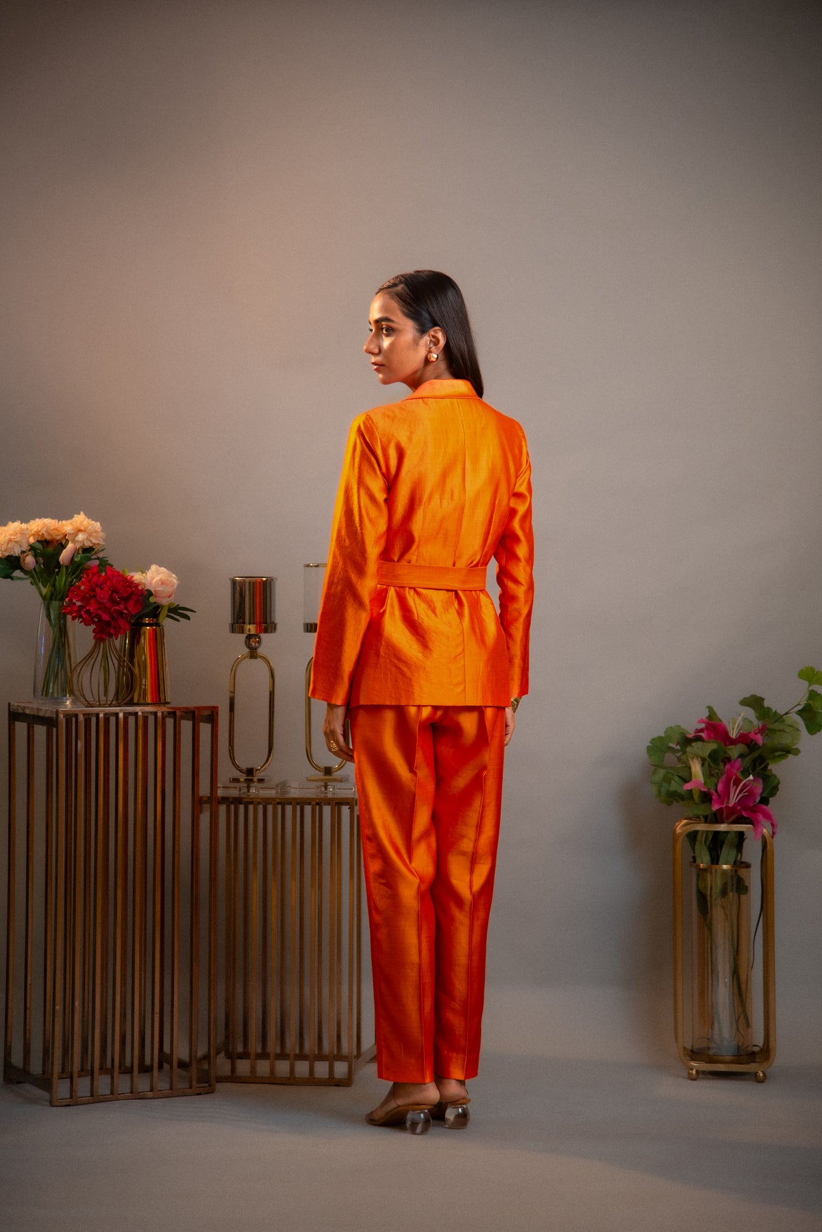 Tangerine Embroidered Blazer Co-ord Set