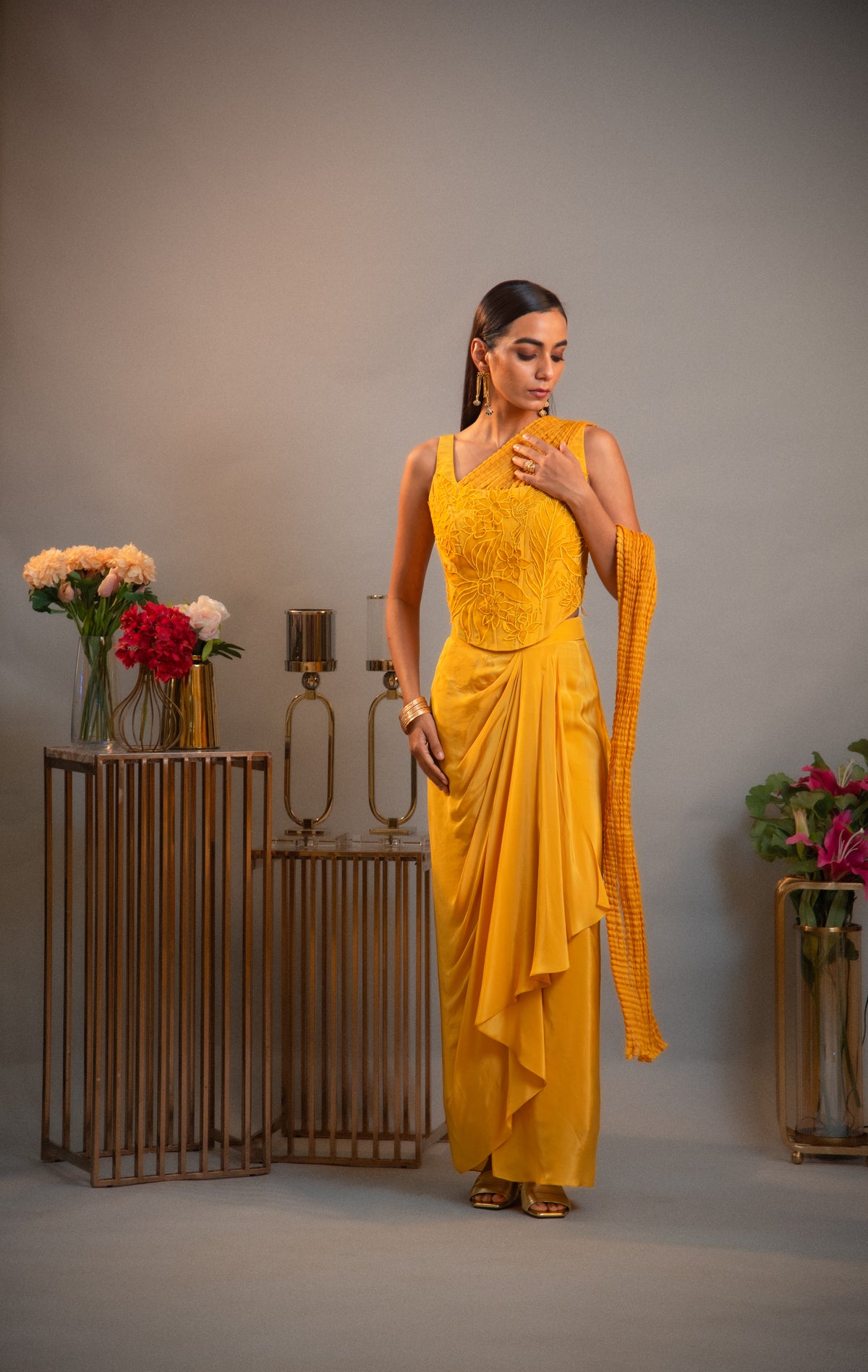 Sol – Applique Corset Drape Skirt Set
