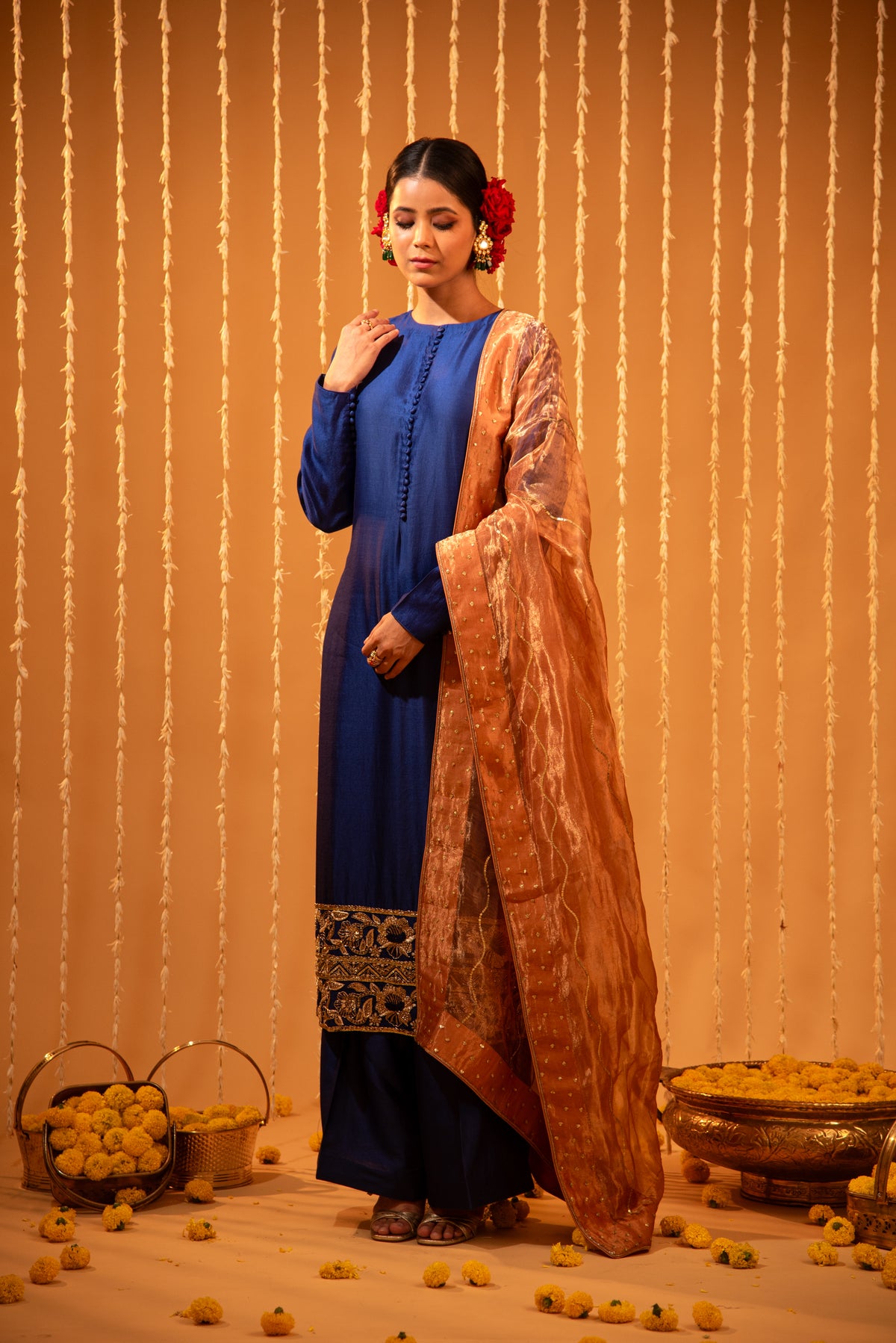 Blue Silk Straight Kurta Set