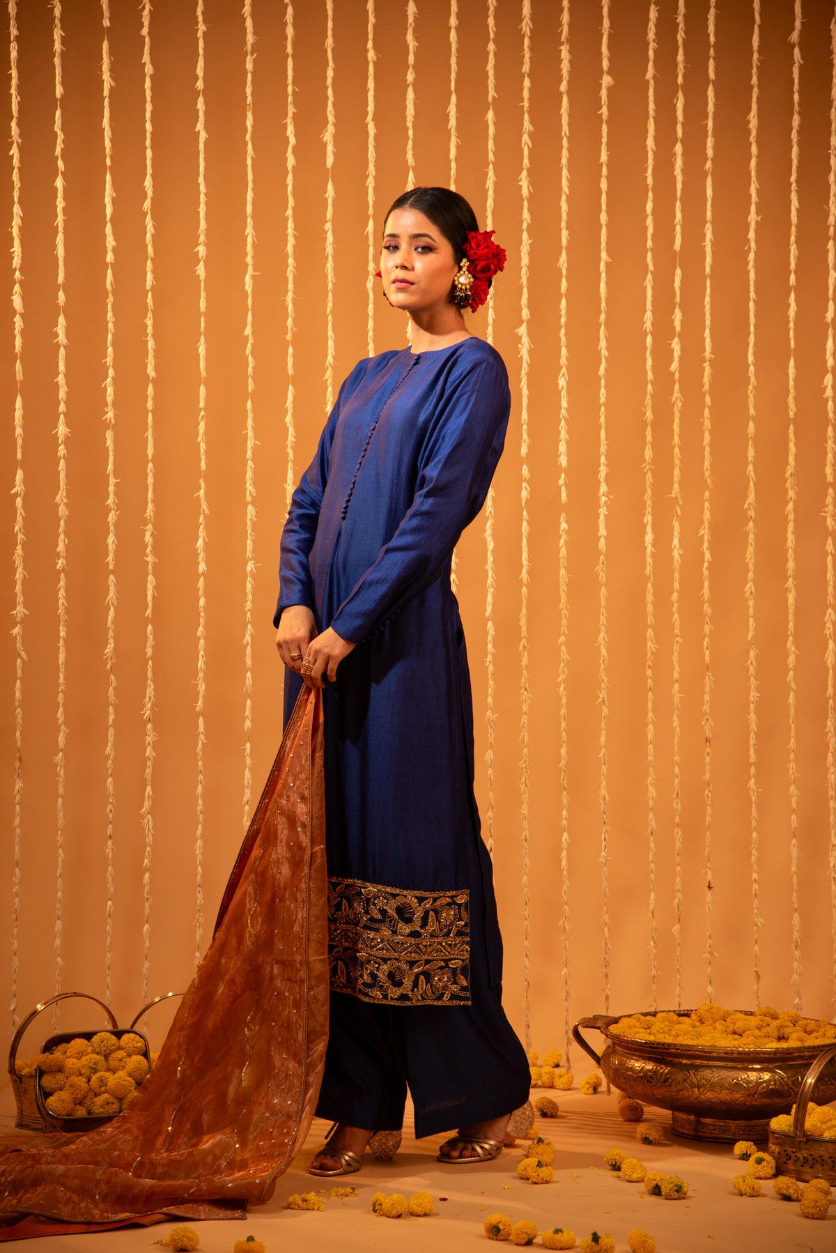 Blue Silk Straight Kurta Set