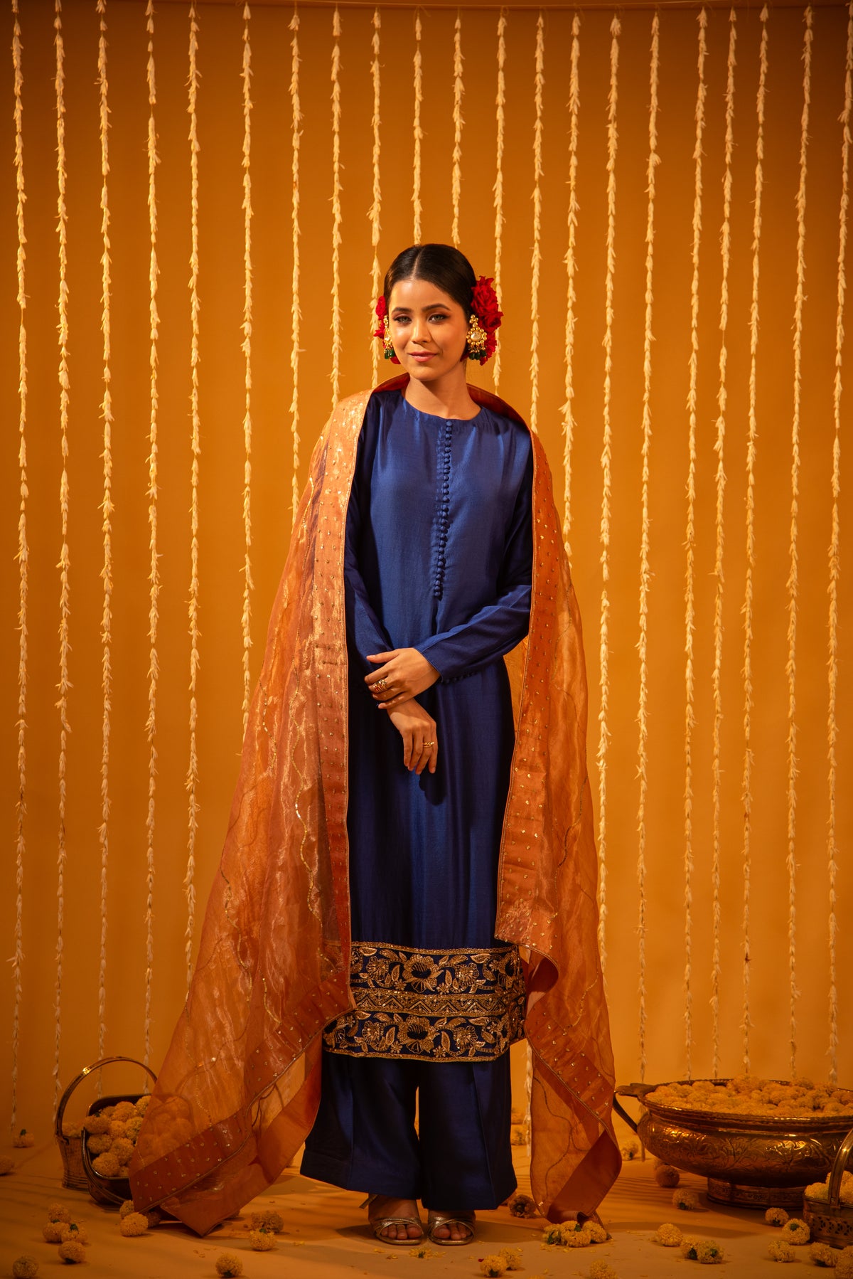 Blue Silk Straight Kurta Set