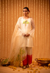 Organza Tropical Hand-Painted Embroidered Kurta Set