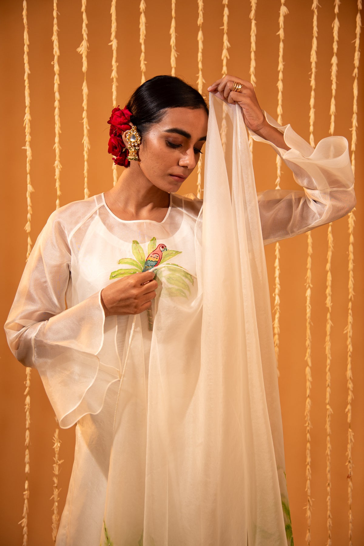 Organza Tropical Hand-Painted Embroidered Kurta Set