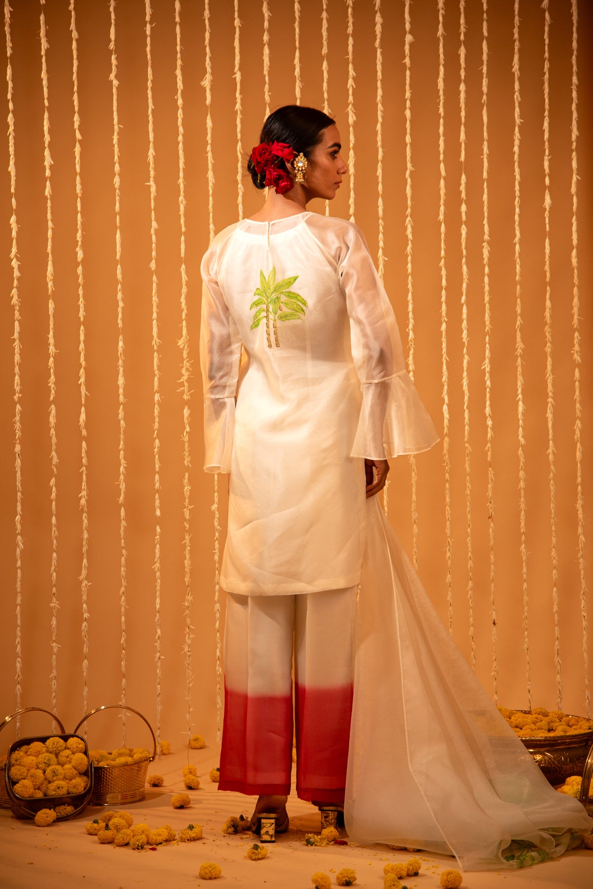 Organza Tropical Hand-Painted Embroidered Kurta Set