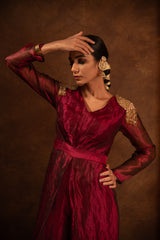 Organza Tropical Hand-Painted Embroidered Kurta Set