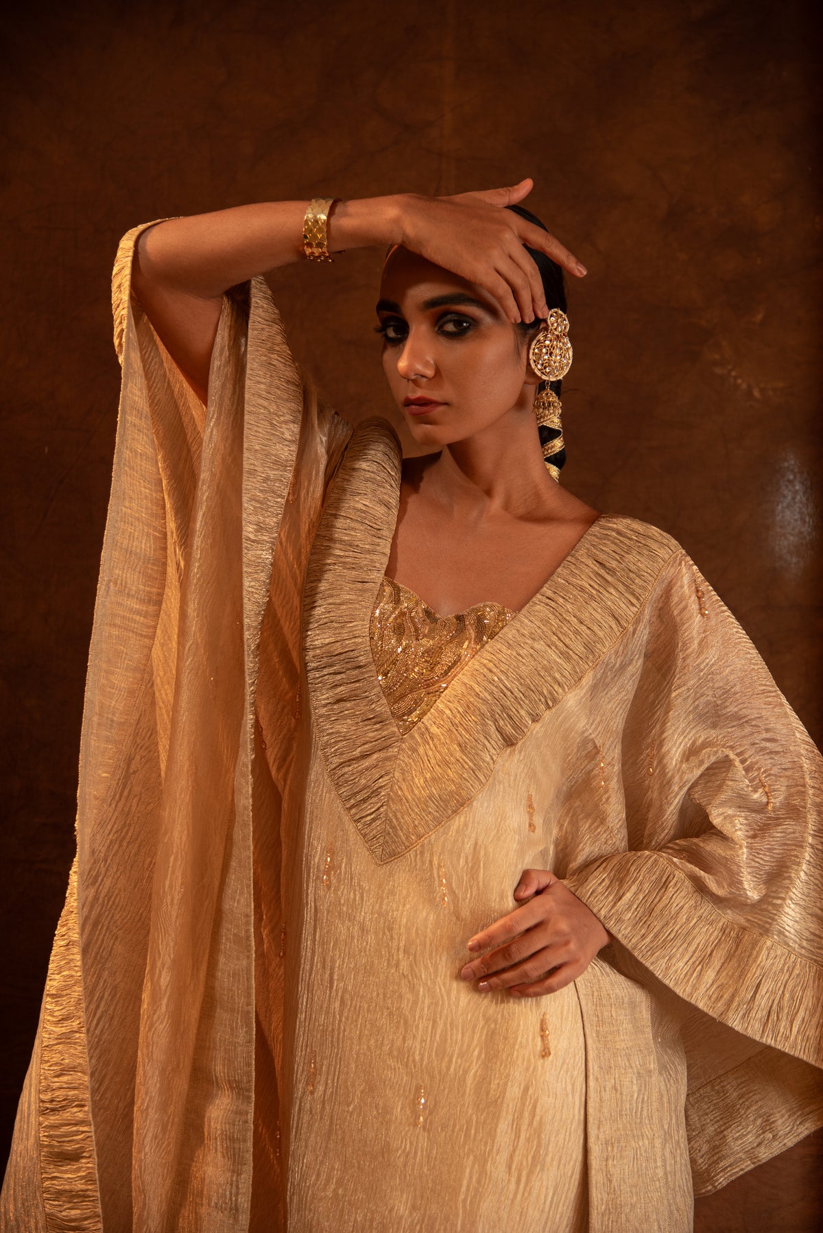 Gold Ruched Crystal Kaftan
