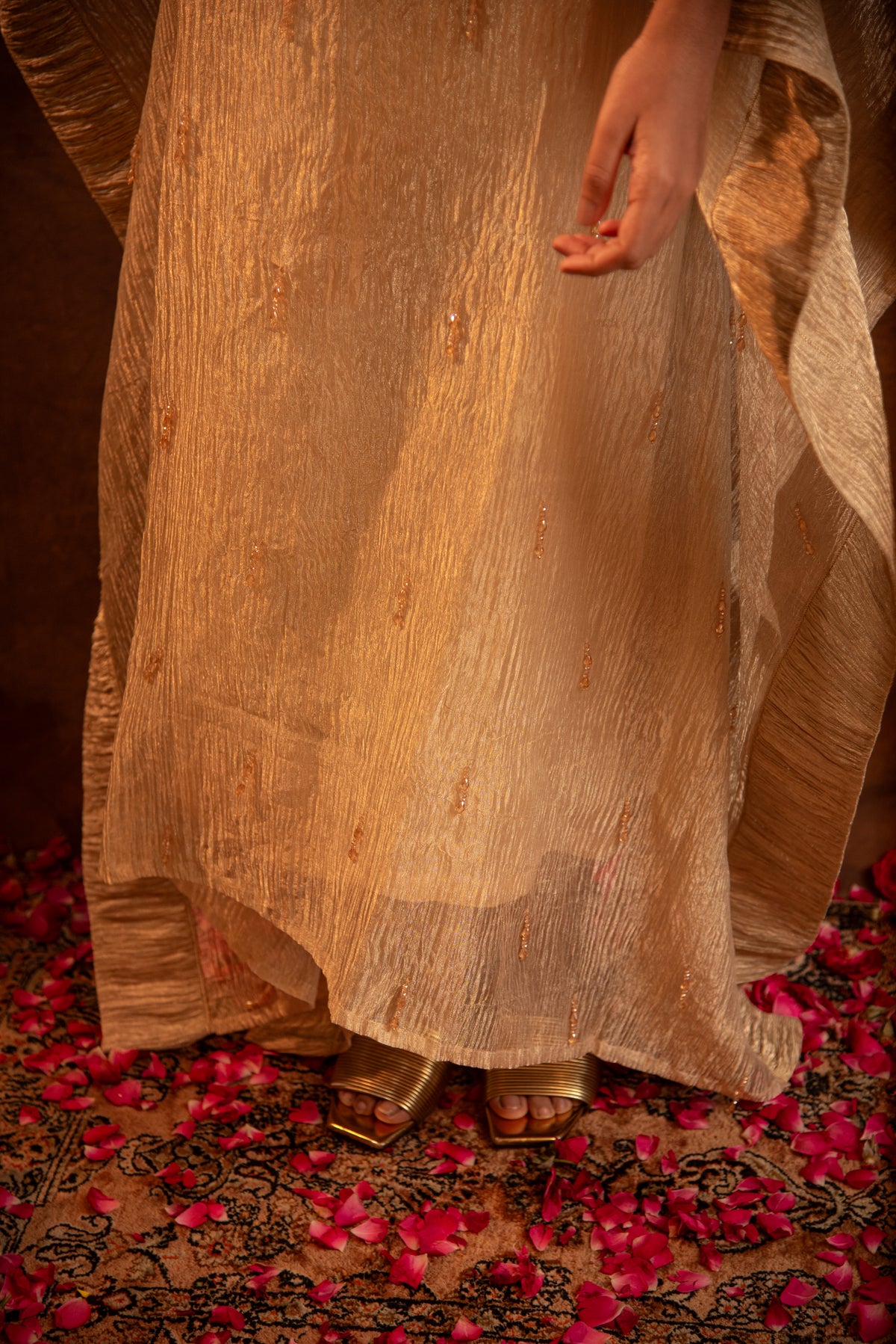 Gold Ruched Crystal Kaftan