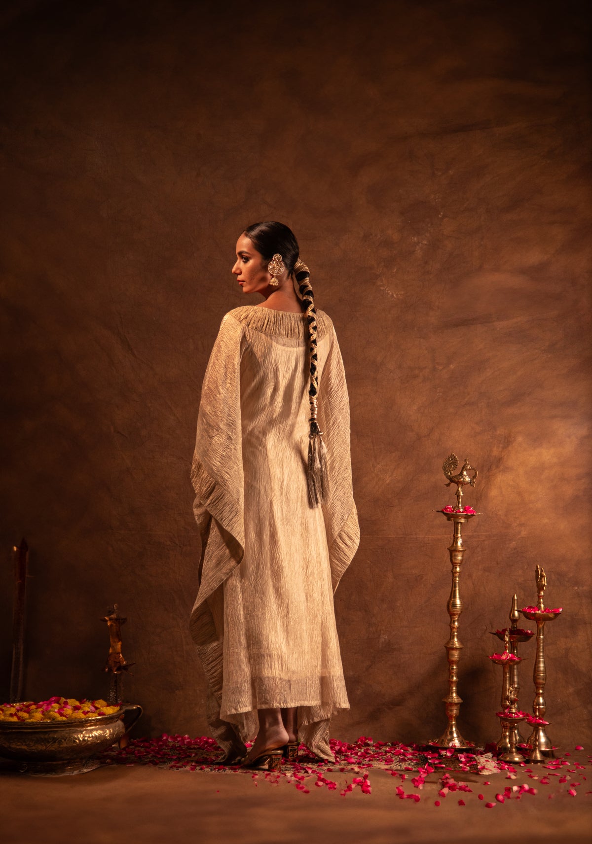 Gold Ruched Crystal Kaftan