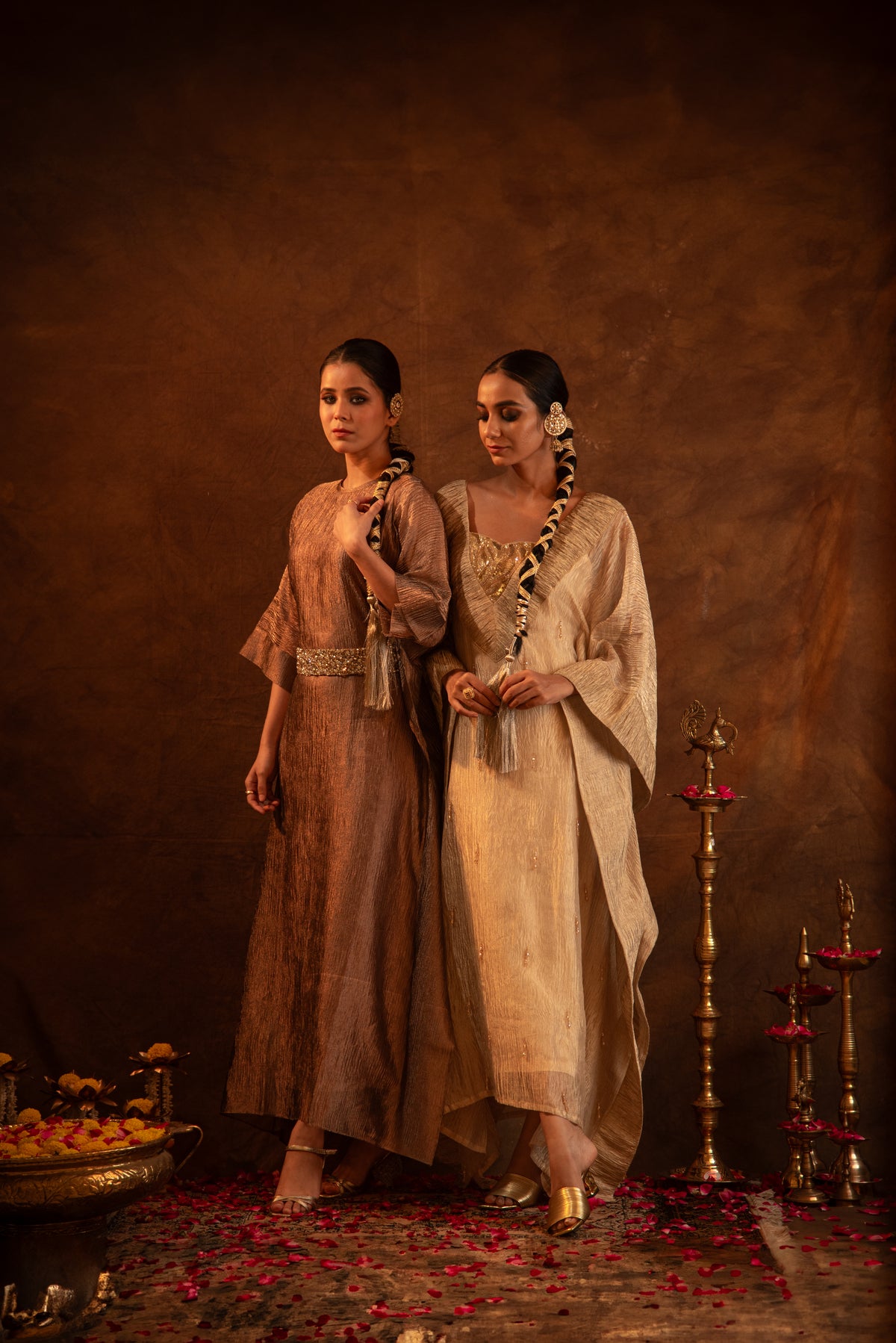 Gold Ruched Crystal Kaftan