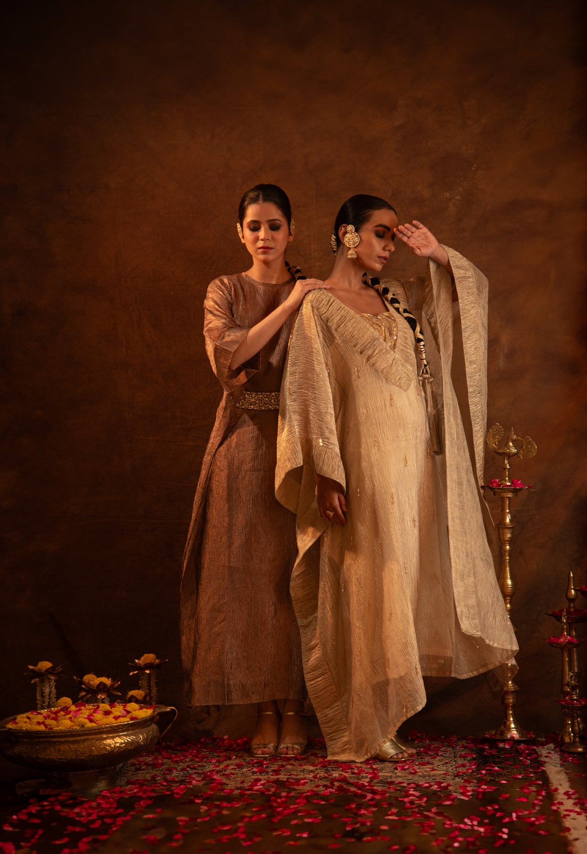 Gold Ruched Crystal Kaftan