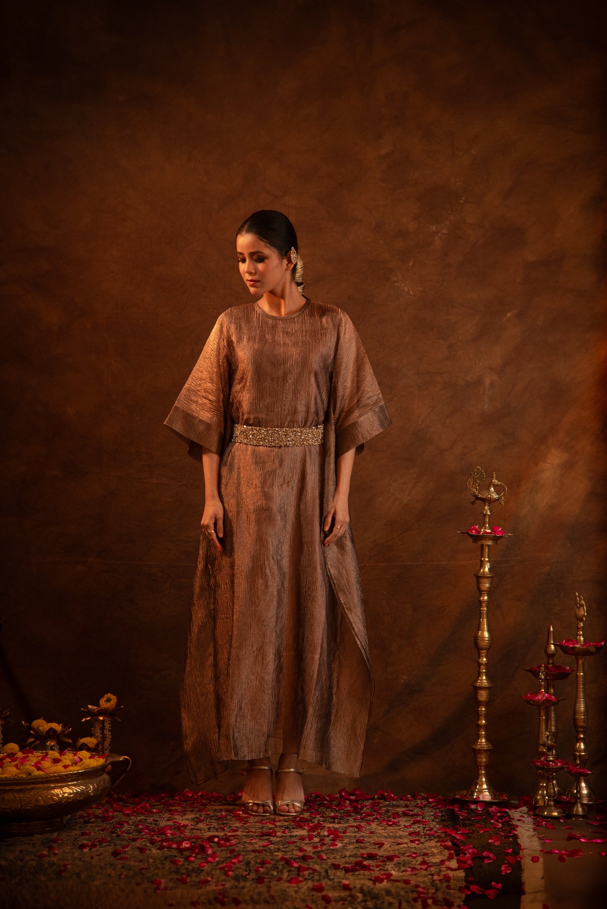 Yukata-Tissue Crystal Belted Kimono