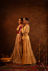 Aureate-Cape Style Embroidered Tissue Skirt Set