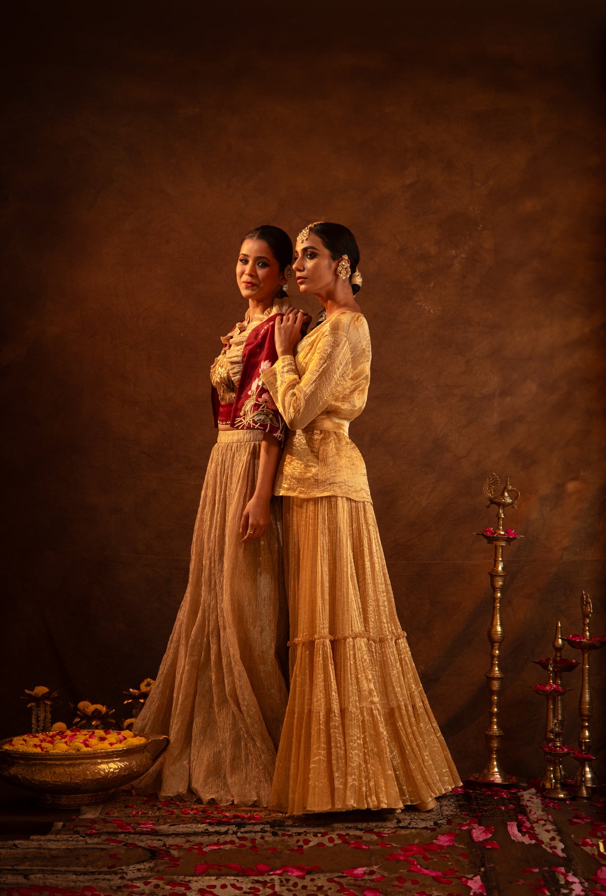 Aureate-Cape Style Embroidered Tissue Skirt Set