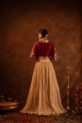 Aureate-Cape Style Embroidered Tissue Skirt Set