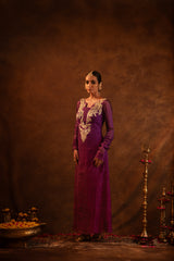 Purple Tissue Swan Embroidered Dress