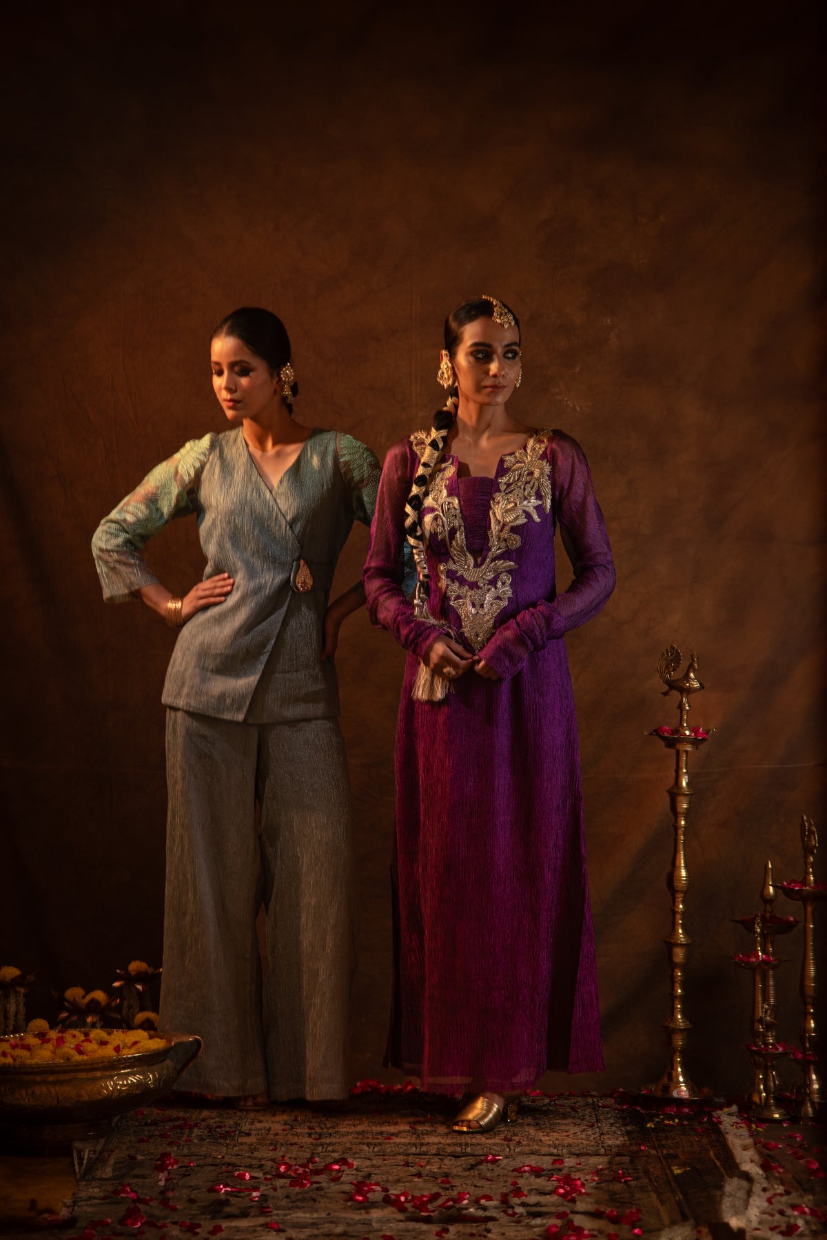 Purple Tissue Swan Embroidered Dress