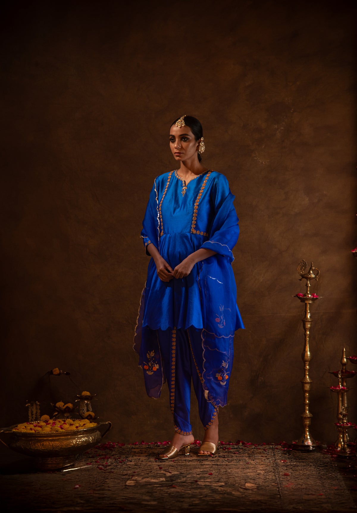 Royal Blue Silk Embroidered Kurta Dhoti Set