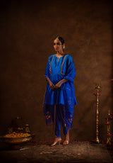 Royal Blue Silk Embroidered Kurta Dhoti Set