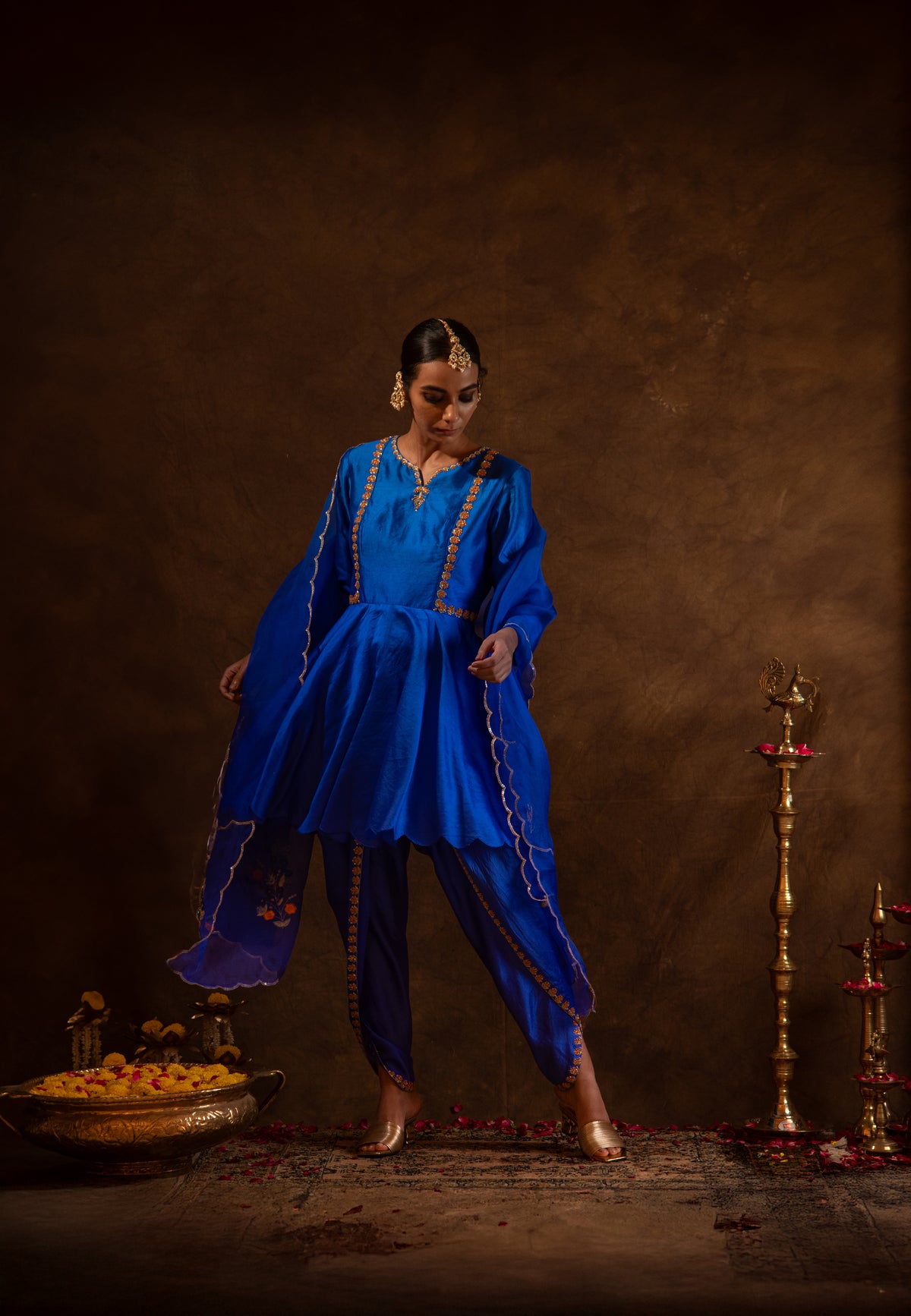 Royal Blue Silk Embroidered Kurta Dhoti Set