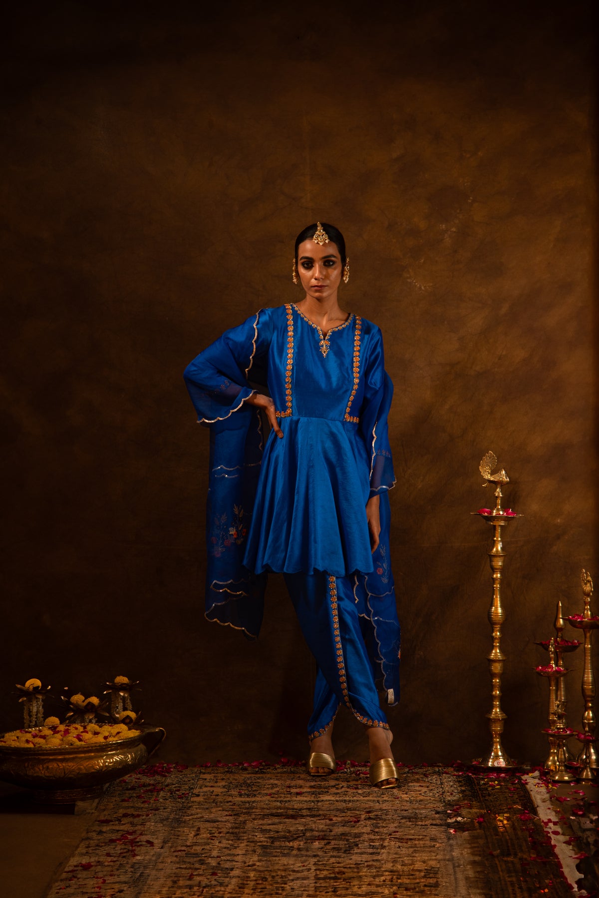 Royal Blue Silk Embroidered Kurta Dhoti Set