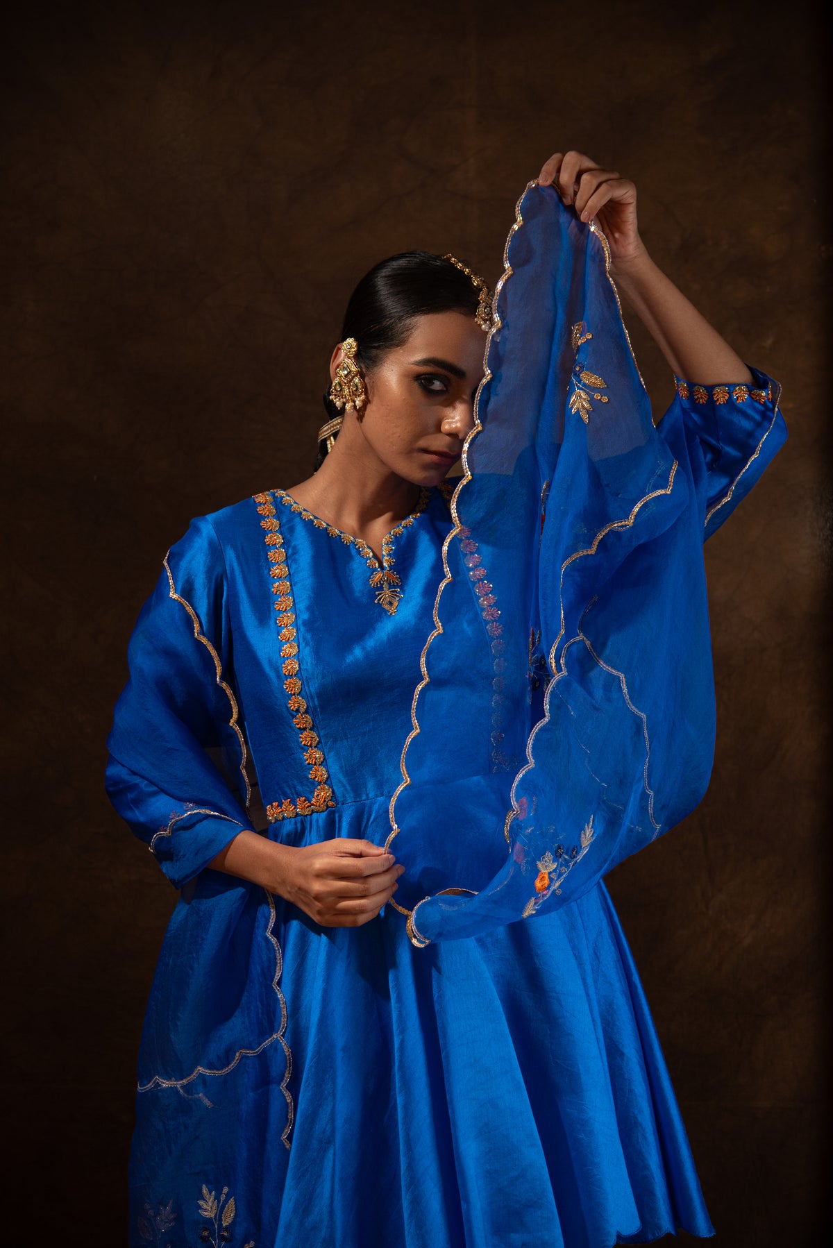 Royal Blue Silk Embroidered Kurta Dhoti Set