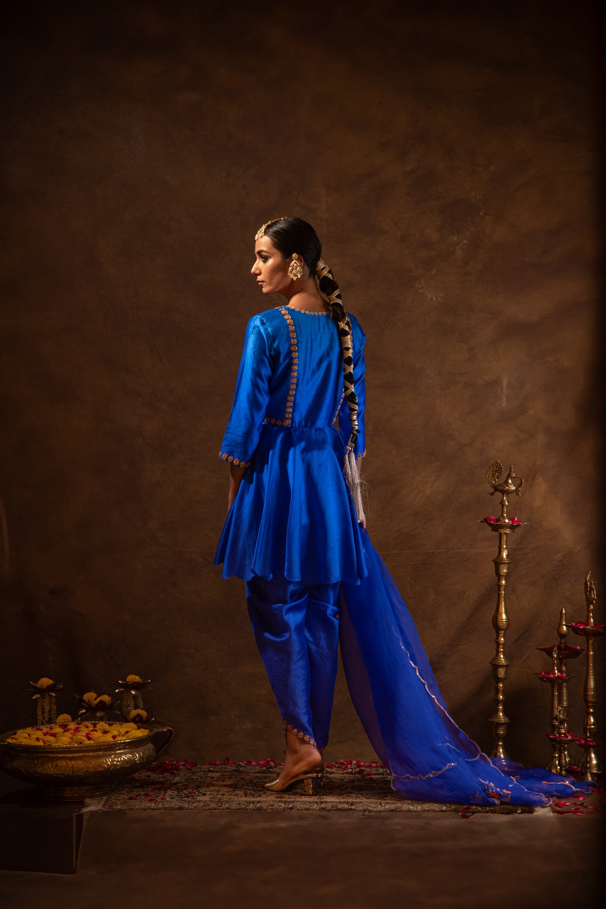 Royal Blue Silk Embroidered Kurta Dhoti Set
