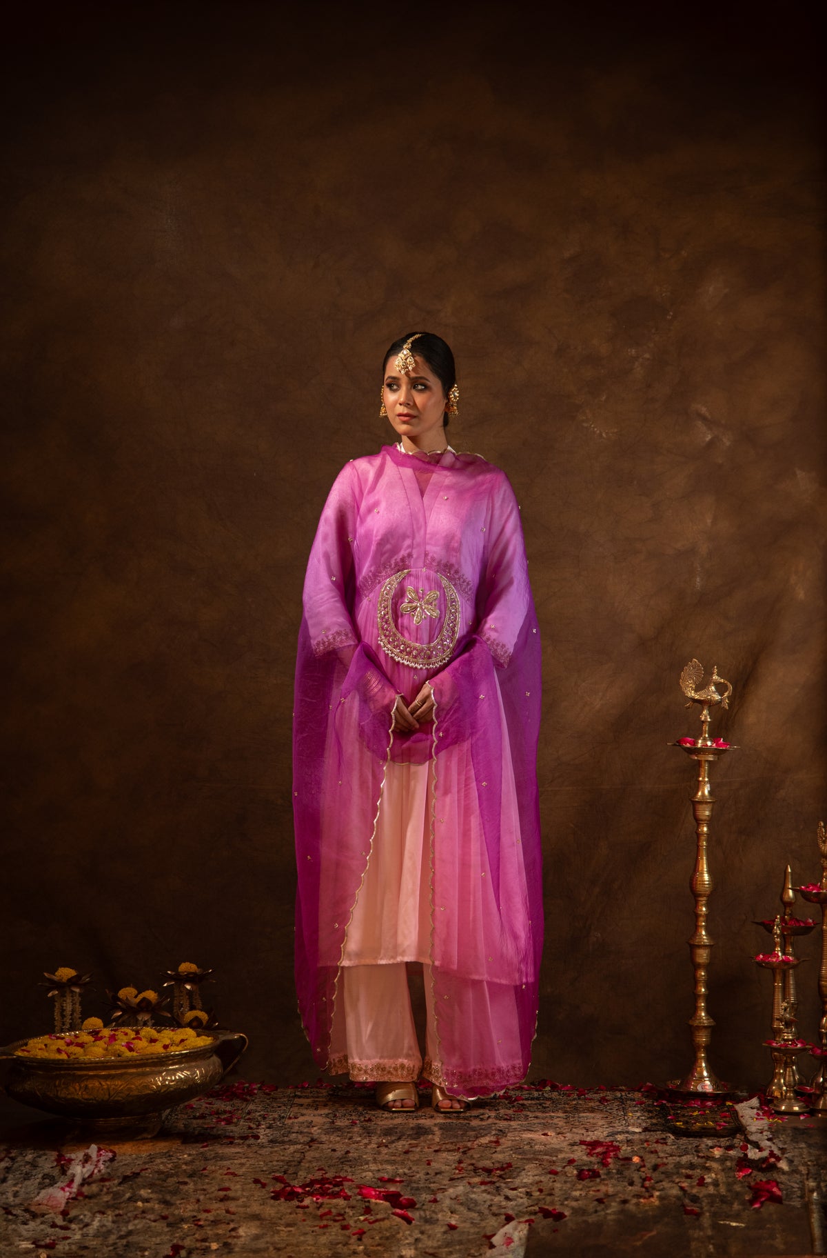 Rua-Satin Embroidered Kurta Set