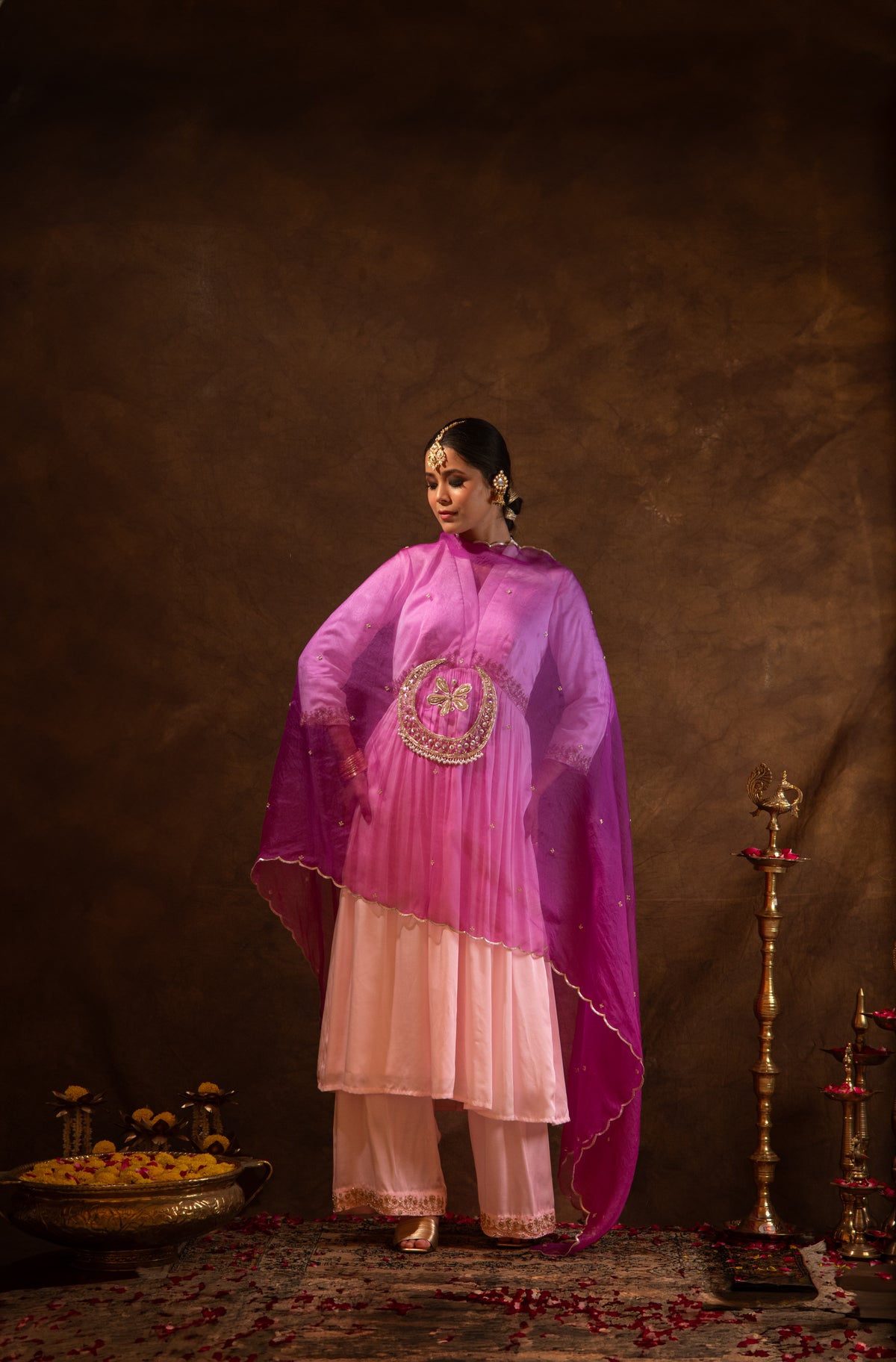 Rua-Satin Embroidered Kurta Set