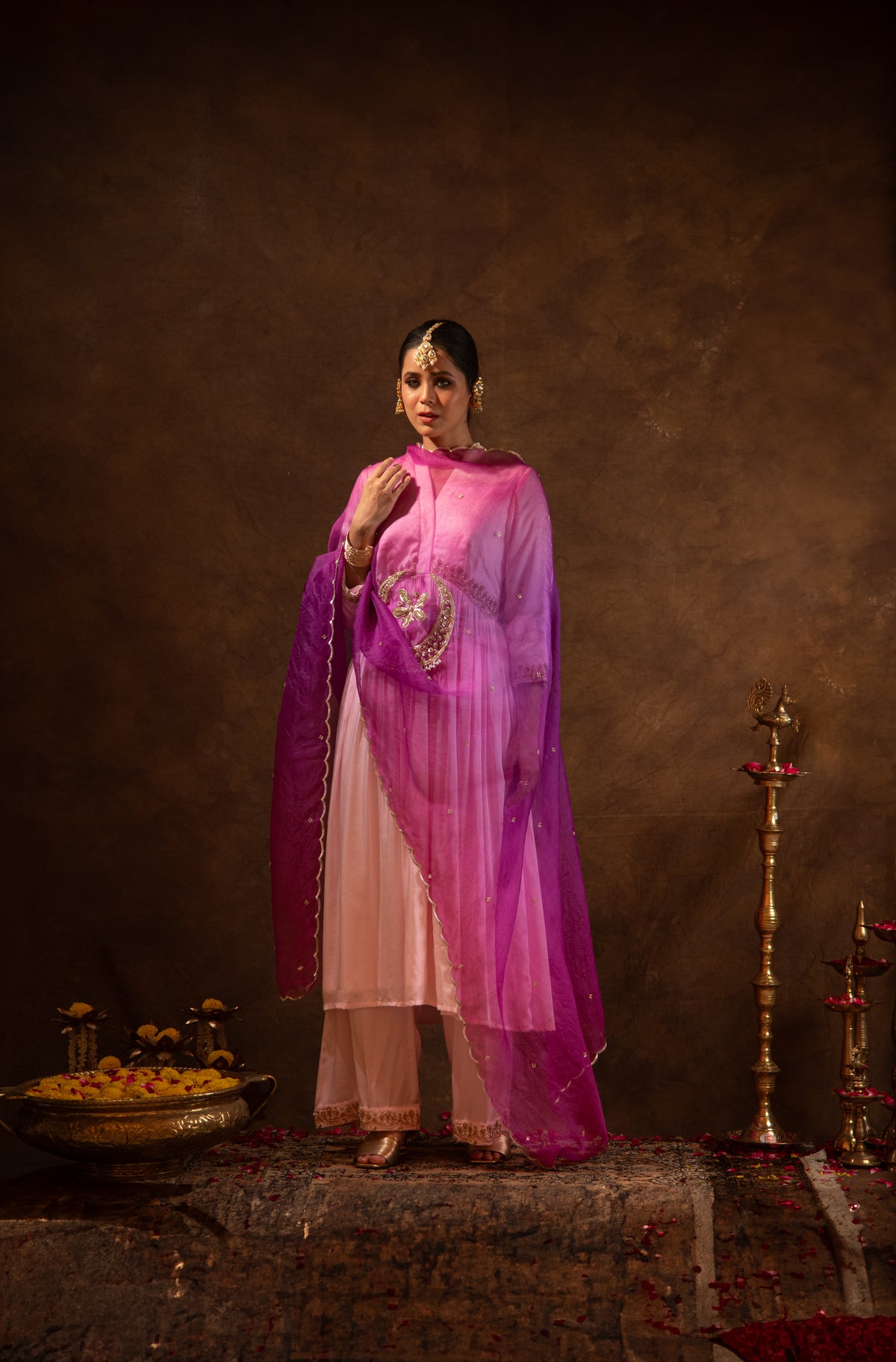 Rua-Satin Embroidered Kurta Set