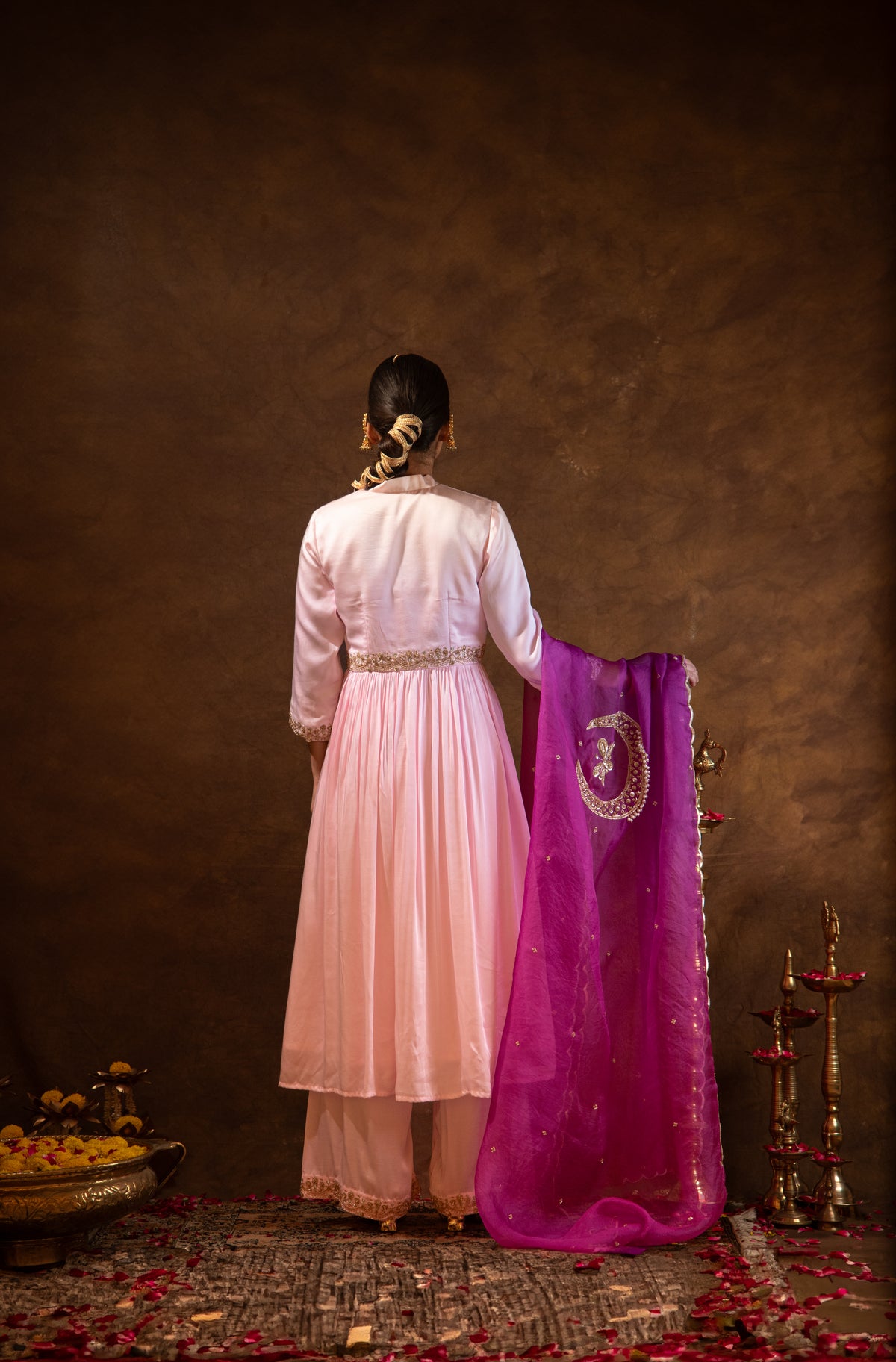 Rua-Satin Embroidered Kurta Set