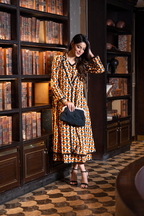 Brown Printed Jacket Dress
