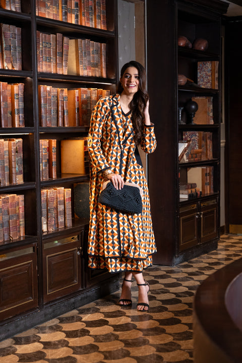 Brown Printed Jacket Dress