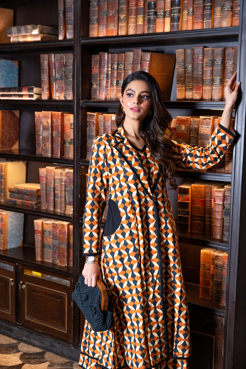 Brown Printed Jacket Dress