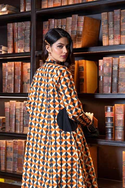 Brown Printed Jacket Dress