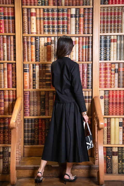 Black Linen Jacket & Skirt Set