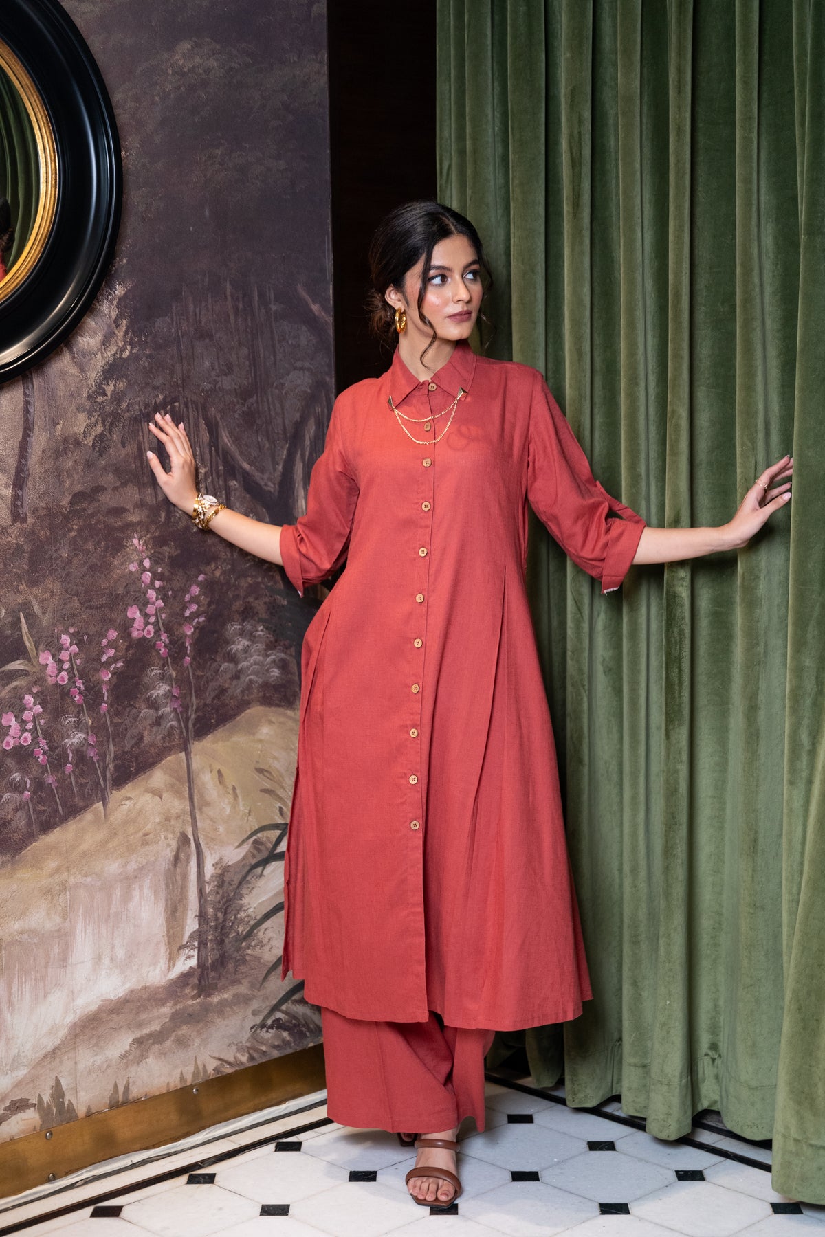 Tomato Red Linen Co-Ord Set