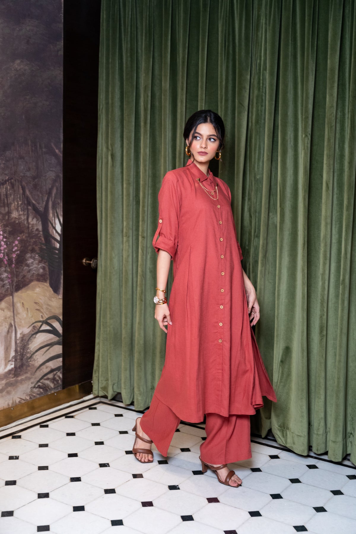 Tomato Red Linen Co-Ord Set