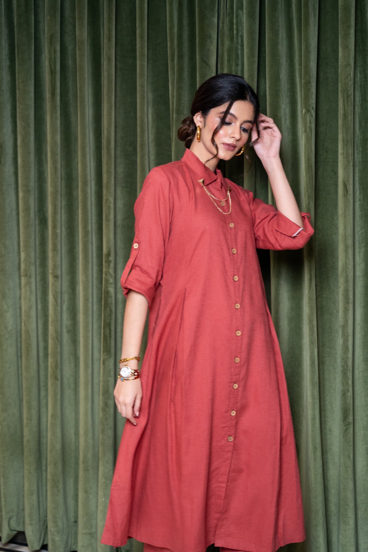 Tomato Red Linen Co-Ord Set