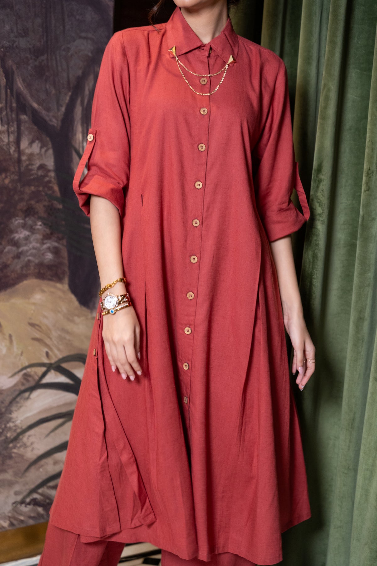 Tomato Red Linen Co-Ord Set
