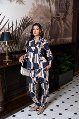 Black & Off White Cotton Jacket & Trousers