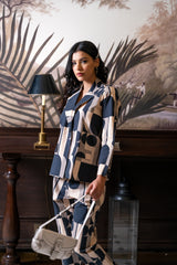 Black & Off White Cotton Jacket & Trousers