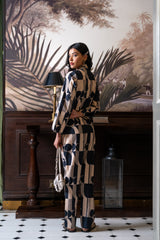 Black & Off White Cotton Jacket & Trousers