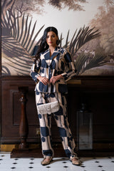Black & Off White Cotton Jacket & Trousers